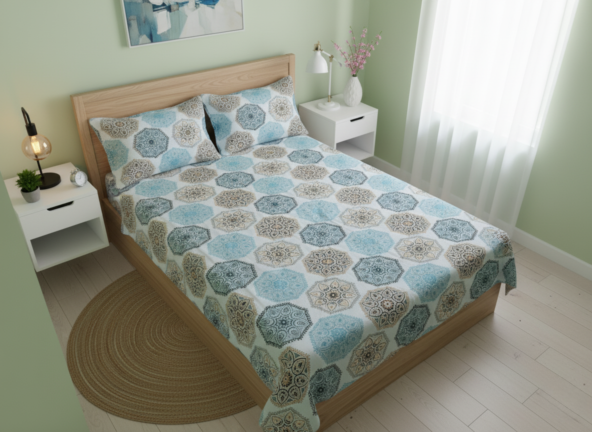 3 PC Double Bed Sheet - Turkish Rings