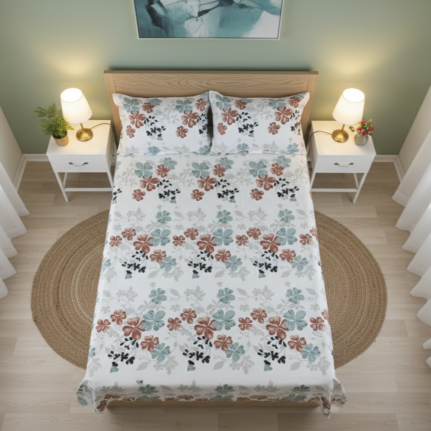 3 PC Double Bed Sheet - Wild Bloom