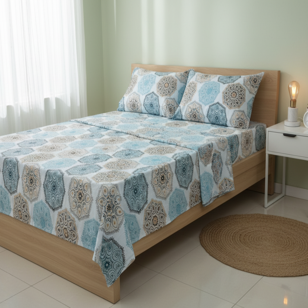 3 PC Double Bed Sheet - Turkish Rings