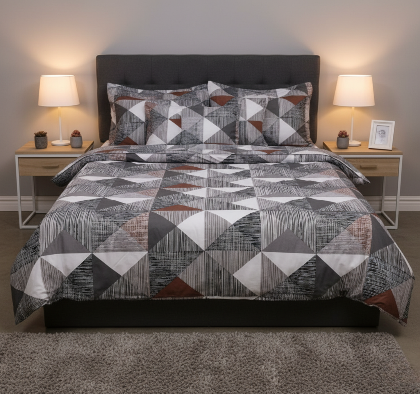 8 PCs Winter Razai Set- Grey Triangles