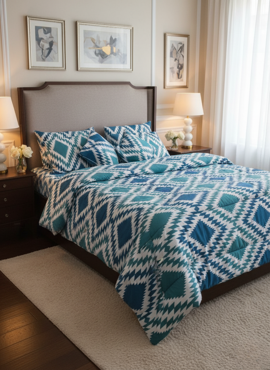 8 PCs Winter Razai Set- Multi Geometric