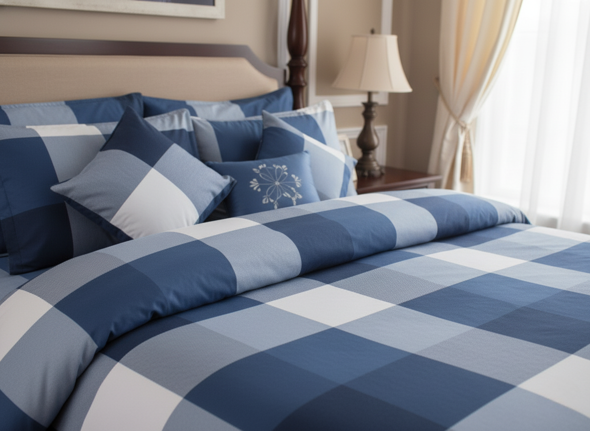 8 PCs Winter Razai Set- Blue Check