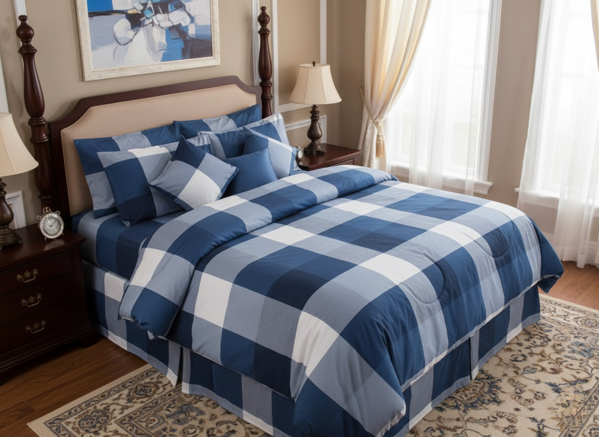 8 PCs Winter Razai Set- Blue Check