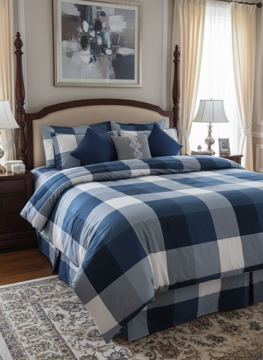 8 PCs Winter Razai Set- Blue Check