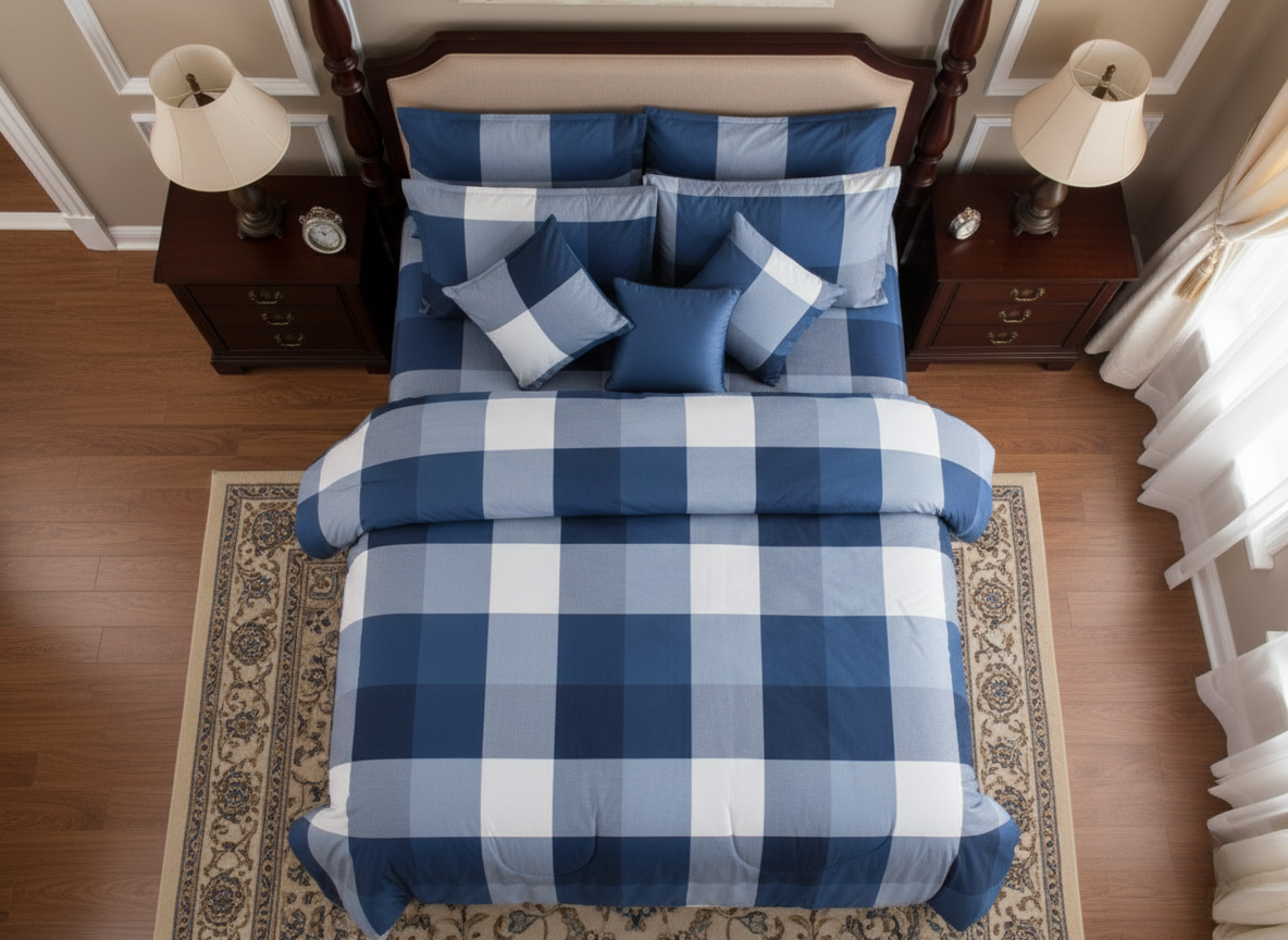 8 PCs Winter Razai Set- Blue Check