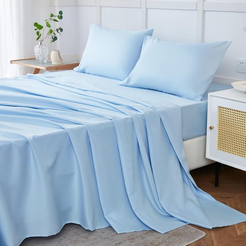 Double Bed Sheet Dyed- Sky Blue